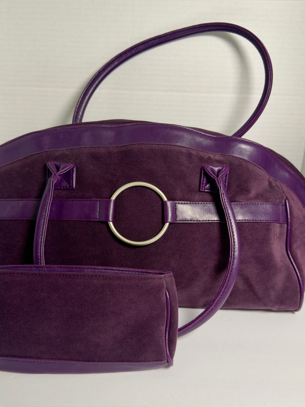 Estee Laude Purple Suede and Leather Tote with Ring Detail Sz L